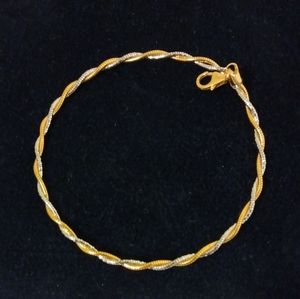 18kt Gold Bracelet Double Strands Twisted 7" STAMPED VERIFICATION
